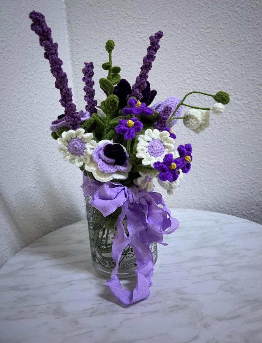Crochet purple flower bouquet