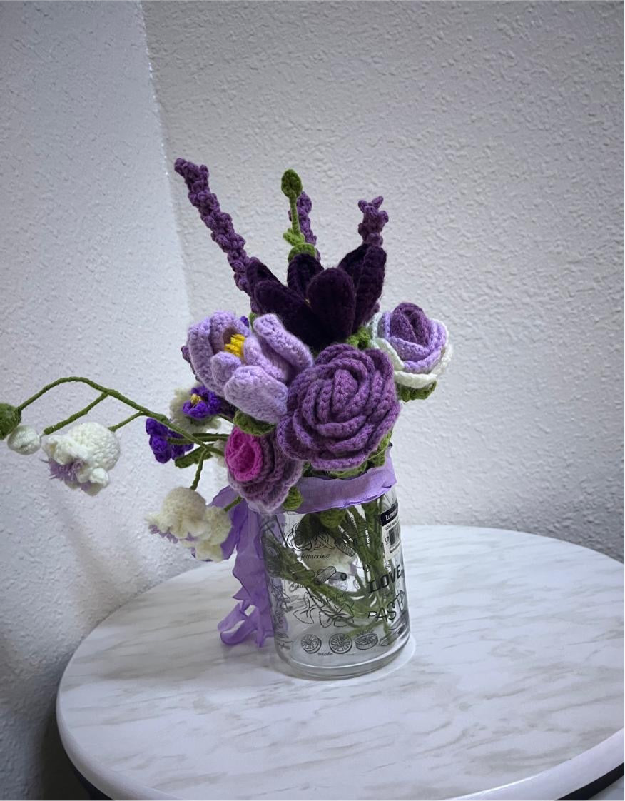 Crochet purple flower bouquet