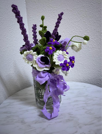 Crochet purple flower bouquet