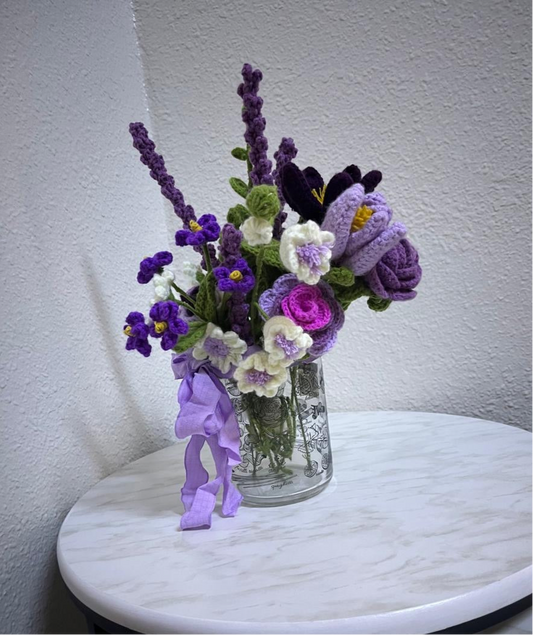 Crochet purple flower bouquet