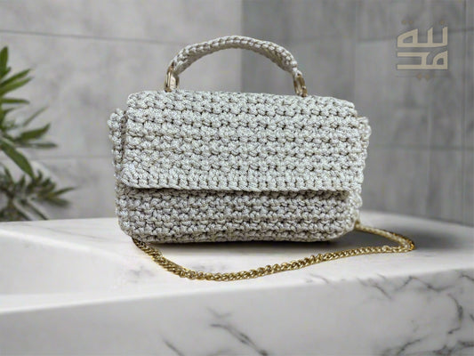 Crochet White Handbag | Knitted in Madinah