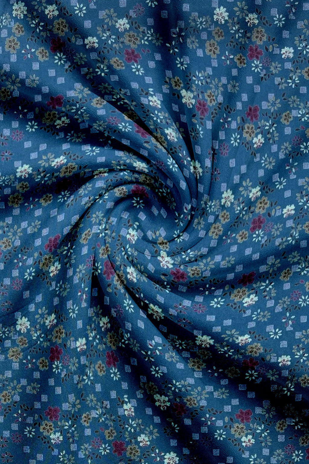 Blue floral fabric with a checkered pattern mukhawar